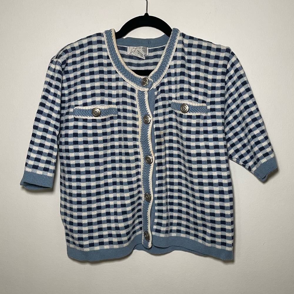 Vintage Lord & Taylor Gingham Cardigan Sweater Top